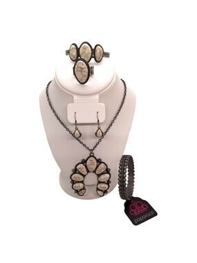 Paparazzi Simply Santa Fe Fashion Fix Set Pewter Tone Howlite Squash Blossom